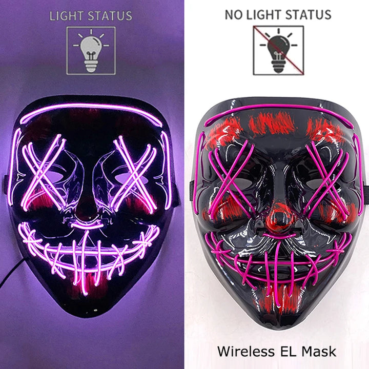 Wireless Halloween Neon LED Mask  |   Party Masks Light Grow in the Dark Horror Mask Glowing Masker