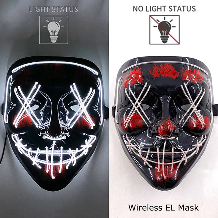 Wireless Halloween Neon LED Mask  |   Party Masks Light Grow in the Dark Horror Mask Glowing Masker