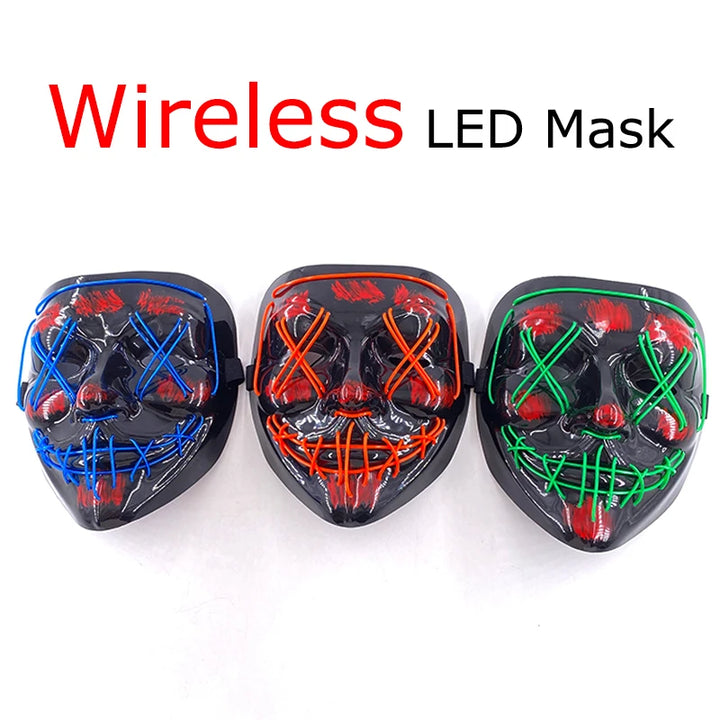 Wireless Halloween Neon LED Mask  |   Party Masks Light Grow in the Dark Horror Mask Glowing Masker