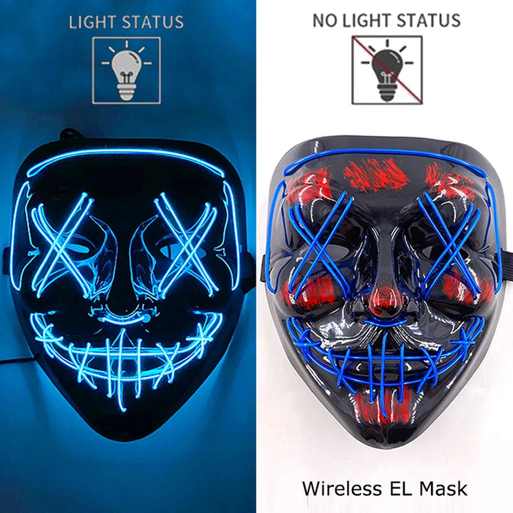 Wireless Halloween Neon LED Mask  |   Party Masks Light Grow in the Dark Horror Mask Glowing Masker