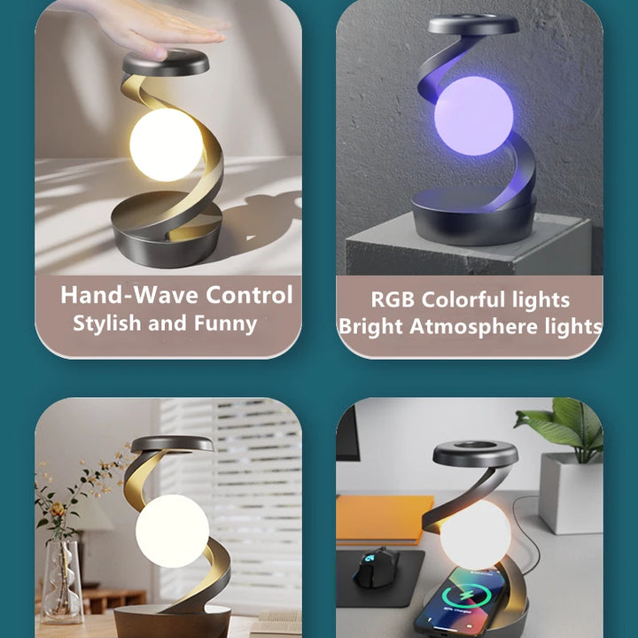 Creative Table Lamp, Rotating Floating lamp, 2-in-1 Wireless Charger & LED Night Light