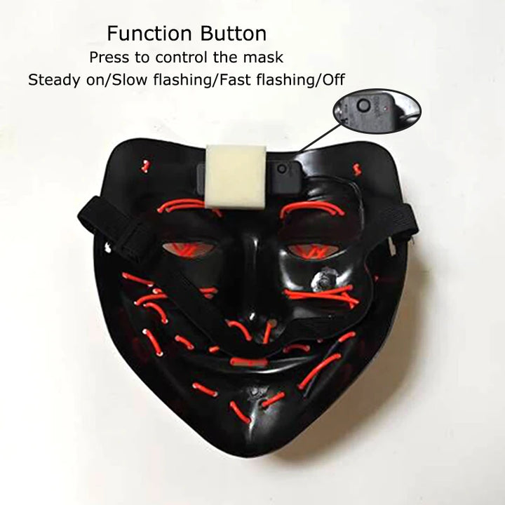 Wireless Halloween Neon LED Mask  |   Party Masks Light Grow in the Dark Horror Mask Glowing Masker