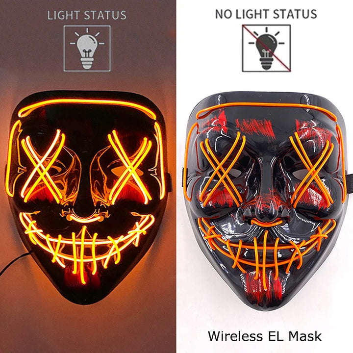 Wireless Halloween Neon LED Mask  |   Party Masks Light Grow in the Dark Horror Mask Glowing Masker