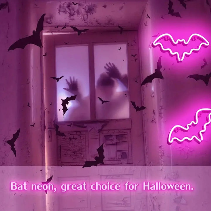 Halloween Bat And Ghost Shape Neno Sign Light LED Neon Decorative Night Light Atmosphere Table Lamp For Indoor Decor