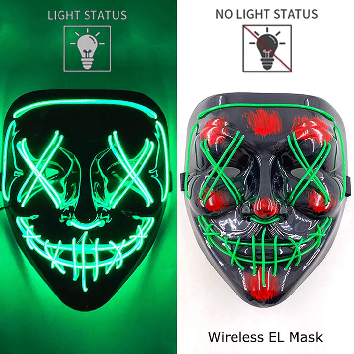 Wireless Halloween Neon LED Mask  |   Party Masks Light Grow in the Dark Horror Mask Glowing Masker