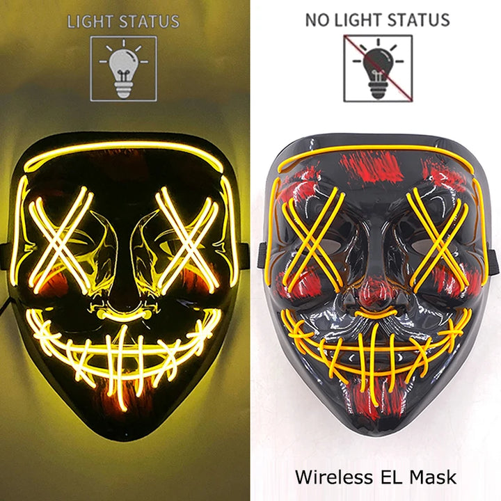 Wireless Halloween Neon LED Mask  |   Party Masks Light Grow in the Dark Horror Mask Glowing Masker