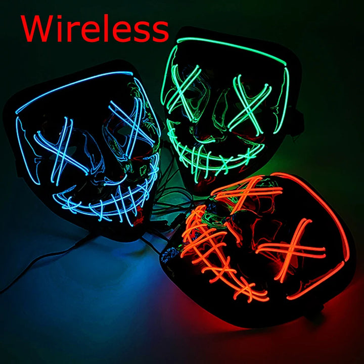 Wireless Halloween Neon LED Mask  |   Party Masks Light Grow in the Dark Horror Mask Glowing Masker