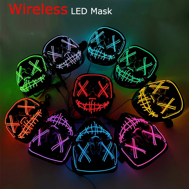 Wireless Halloween Neon LED Mask  |   Party Masks Light Grow in the Dark Horror Mask Glowing Masker