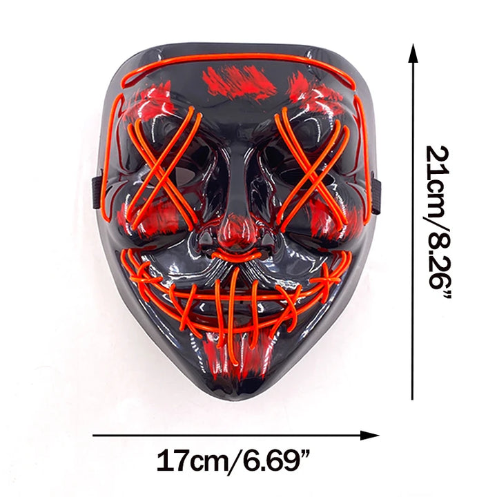 Wireless Halloween Neon LED Mask  |   Party Masks Light Grow in the Dark Horror Mask Glowing Masker