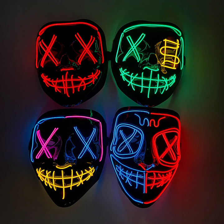 Wireless Halloween Neon LED Mask  |   Party Masks Light Grow in the Dark Horror Mask Glowing Masker