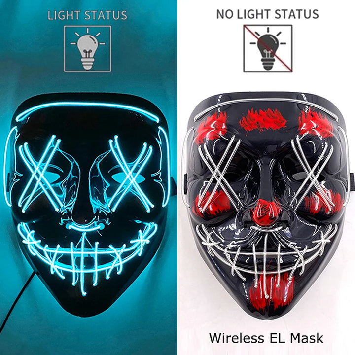 Wireless Halloween Neon LED Mask  |   Party Masks Light Grow in the Dark Horror Mask Glowing Masker