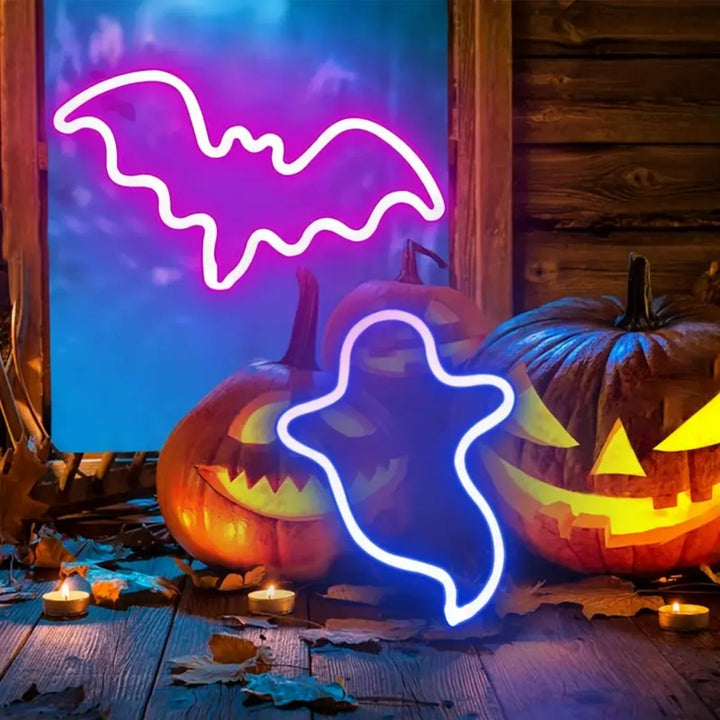 Halloween Bat And Ghost Shape Neno Sign Light LED Neon Decorative Night Light Atmosphere Table Lamp For Indoor Decor