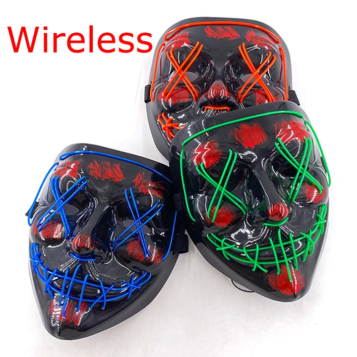 Wireless Halloween Neon LED Mask  |   Party Masks Light Grow in the Dark Horror Mask Glowing Masker