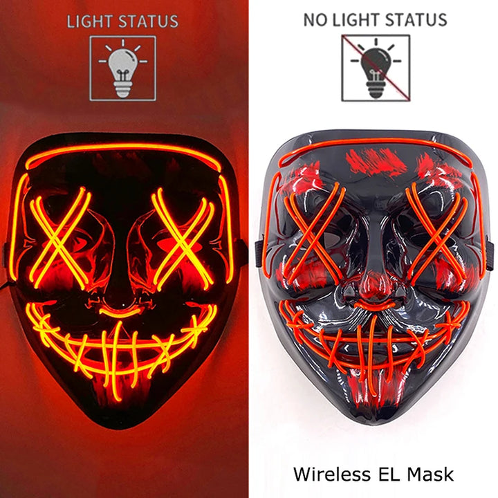 Wireless Halloween Neon LED Mask  |   Party Masks Light Grow in the Dark Horror Mask Glowing Masker