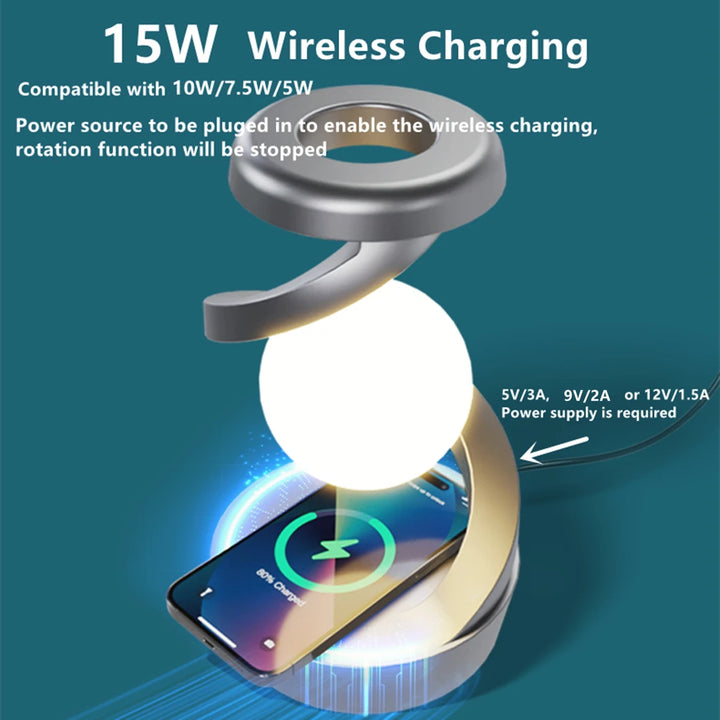 Creative Table Lamp, Rotating Floating lamp, 2-in-1 Wireless Charger & LED Night Light