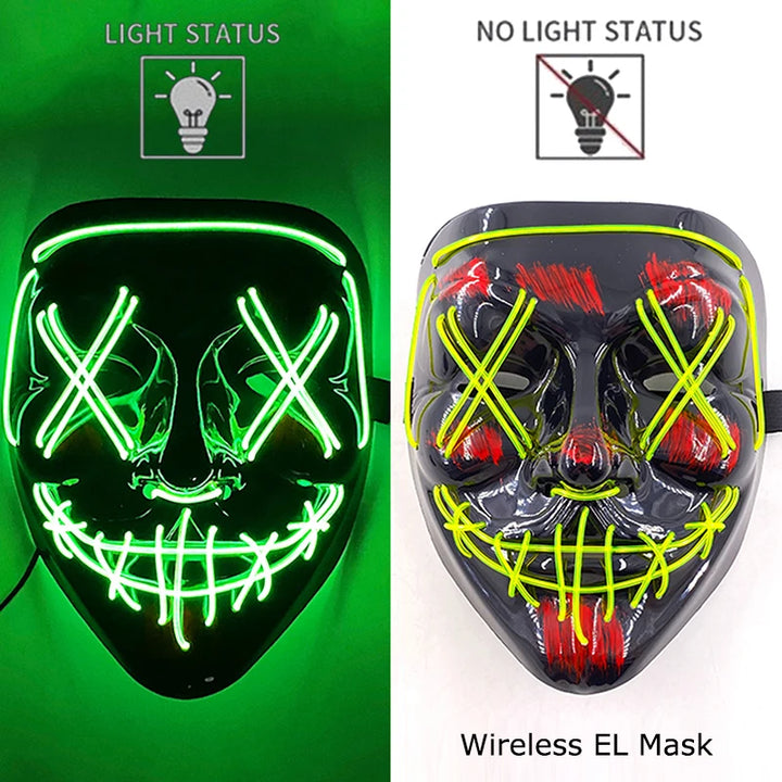 Wireless Halloween Neon LED Mask  |   Party Masks Light Grow in the Dark Horror Mask Glowing Masker