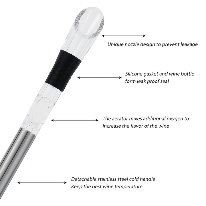 Stainless Steel Wine & Beer Chilling Rod with Built-in Aerator & Pourer