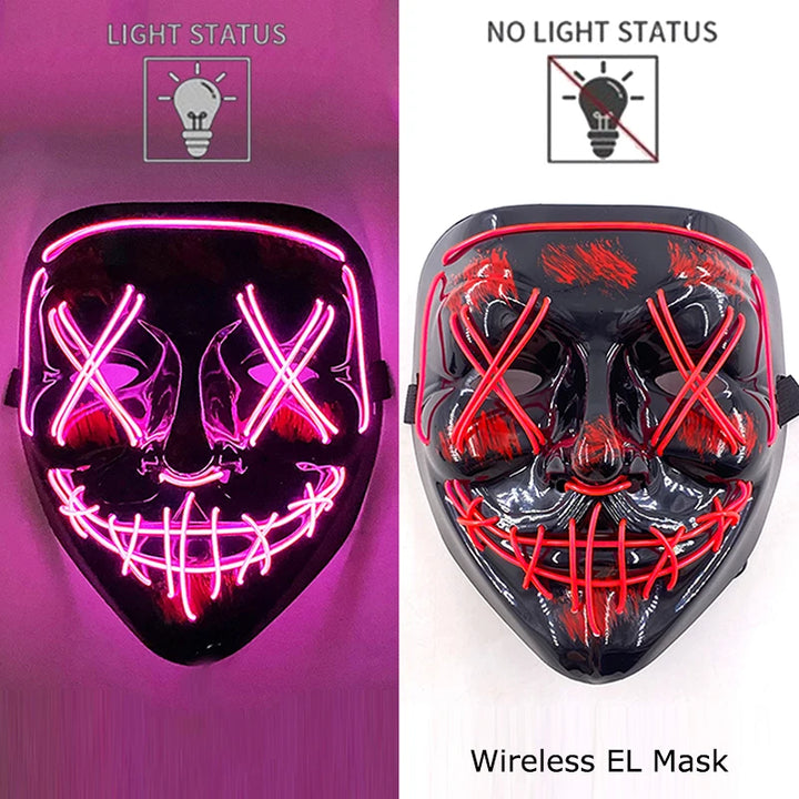 Wireless Halloween Neon LED Mask  |   Party Masks Light Grow in the Dark Horror Mask Glowing Masker