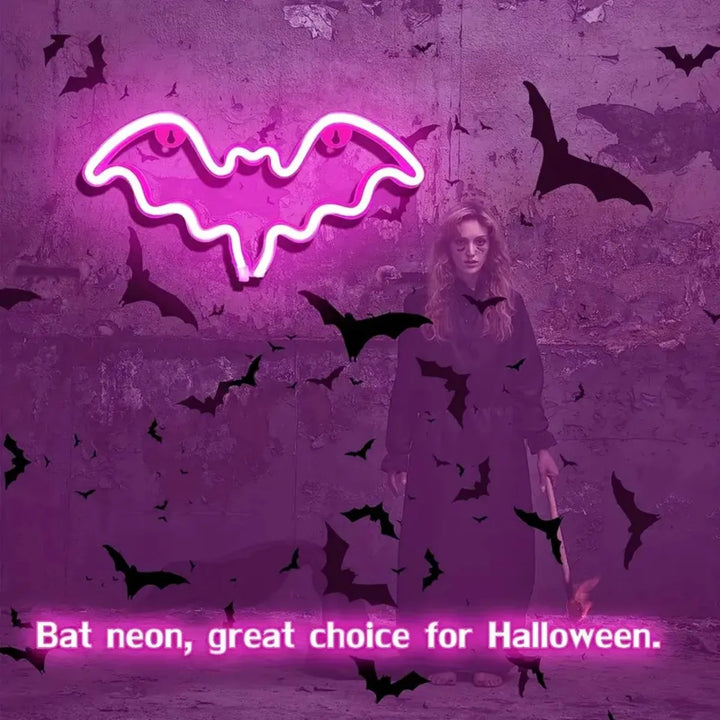 Halloween Bat And Ghost Shape Neno Sign Light LED Neon Decorative Night Light Atmosphere Table Lamp For Indoor Decor